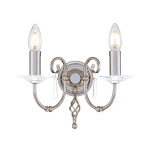 Lampada da Parete Acciaio Nichel H 22 CM Pavimento 2 Fiamma Della Candela - Foto 1 di 1
