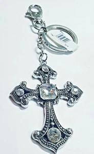 Rhinestone Cross Keychain Metal Crucifix Keyring Clip Religious Relic New Gift - Picture 1 of 6