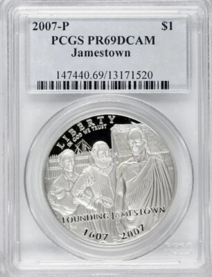 2007-P Jamestown Silver Dollar / PCGS PR-69 DCAM - Image 1 of 2