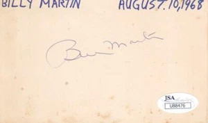 BILLY MARTIN Signed 3X5 Index Card Baseball JSA U88476* - Picture 1 of 1