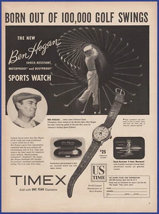 Vintage 1953 TIMEX Sports Watch Golf Pro Bob Hogan Ephemera 1950's Print Ad - Picture 1 of 1