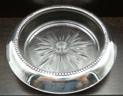 Stylish Practical Vintage Frank M. Whiting & Co Sterling Silver Crystal Coaster Foto 1 de 4