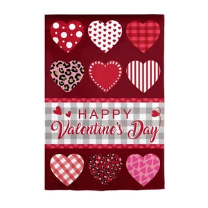 **OPEN FLAG** Patterned Hearts 169416 Evergreen APPLIQUE Garden Flag 12.5” x 18” - Picture 1 of 1