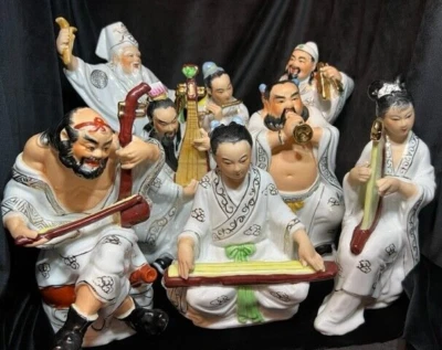 8 figuras de músicos chinos de porcelana Jingdezhen Inmortales blancas con oro Foto 1 de 4