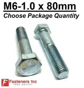 M6-1.0 x 80mm Metric Hex Cap Screws Bolts Zinc Grade 10.9 (Choose Pkg Qty's) - Picture 1 of 2