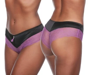 Parfait by Affinitas 5906 Tamara Satin Boyshort Panty BLACK/PURPLE - Picture 1 of 3