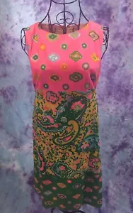 Vestido Vintage Años 60 Rosa Cachemira Amarillo Verde Floral Estampado Vibrante Cambio Talla S - Imagen 1 de 9