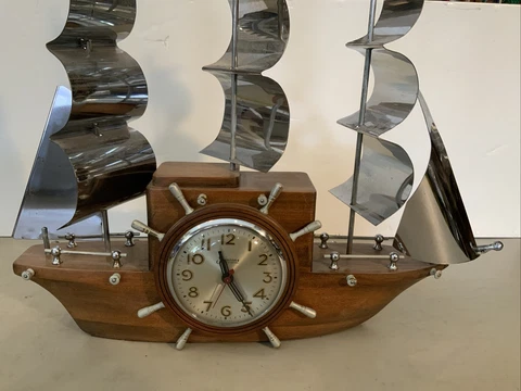 WORKS! Vintage Wood Nautical Sailing Boat Ship Electric Clock sessions Cover
