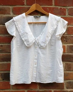 Whistles UK12 White Peter Pan Frill Chelsea Collar Blouse Flutter Sleeve RRP £79 - Picture 1 of 6