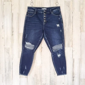 Kancan High Rise Distressed Raw Hem Skinny Denim Blue Jeans Plus Größe 16 - Bild 1 von 8