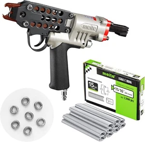 Pistola de anillo de cerdo penumática corona calibre 15 meite SC7C-I2 3/4" con grapas de 2.000 piezas - Imagen 1 de 9
