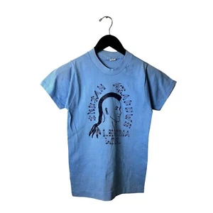 Vintage 80s Screen Stars Indian Meadows T Shirt Blue Women's XS USA WVA Graphic - Picture 1 of 15