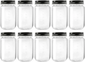 16 Ounce Clear Plastic Jars with Black Lids - Refillable round Clear Containers - Picture 1 of 12
