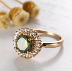 Shine Classic Round Peridot Zirconia Gems Silver Rings Size 6~10 Holiday Gift - Picture 1 of 5