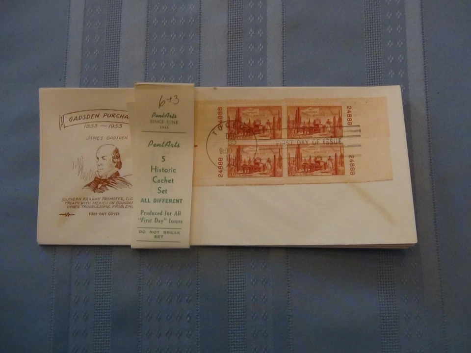 US # 1028 Gadsden  3C Set Of 5 Pent Arts Cachet Unaddressed FDC W/Label  #10  - Image 1 of 4
