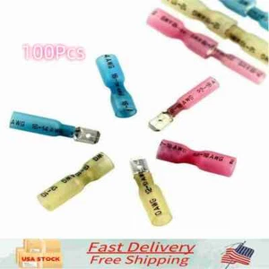 Heat Shrink Electrical Wire Terminals Male & Female Spade Connectors Kit 100 PCS - Picture 1 of 6