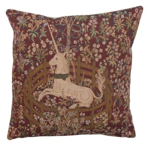 Licorne Captive in Red 14x14 French Tapestry Throw Cushion Pillow Cover - Picture 1 of 11