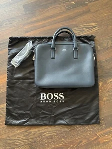 Hugo Boss Business Tasche Akten Laptop, Dunkelblau, Rindsleder, made in Italy - Bild 1 von 3