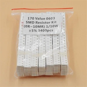 170 Value 0603 (1608) SMD Resistor Kit (0R~10MR) 1/10W 5% 3400pcs RoHS - Picture 1 of 3
