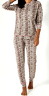 New Womens Soft Touch Brown Snakeskin Pyjama Set Lounge Set Size Uk 16/18