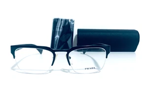 PRADA VPR 66Q 1BO-1O1 MATTE BLACK SEMI RIMLESS RX EYEGLASSES 52-20-140 MM ITALY - Picture 1 of 12