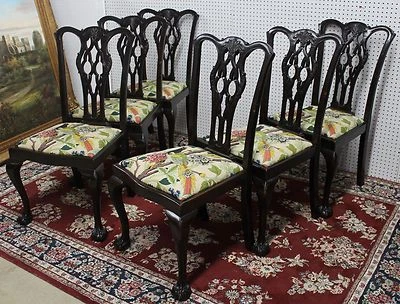 Антикварный американский резной набор из шести стульев Chippendale красное дерево около 1890 г. - Изображение 1 из 4