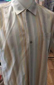 Tommy Bahama Silk Shirt Men's Lrg Print Striped 100% Silk #23F - Picture 1 of 4