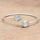 White Topaz Gemstone Handmade Silver Jewelry Cuff Bracelets 7''Adjustable
