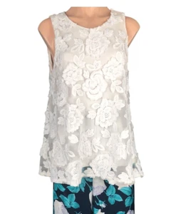 Vince Camuto Top Size S Relaxed Fit Top White Floral Applique Sleeveless - Picture 1 of 12