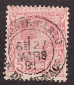 1885 Monaco Sc# 5 - 15f Prince Charles III - Monte Carlo cancel - Used Cv$18 - Picture 1 of 1