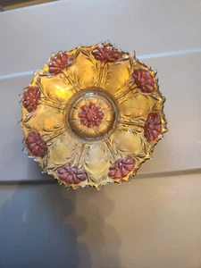 VINTAGE GOOFUS GLASS 6" Plate - Gold with Red POPPIES - Picture 1 of 3
