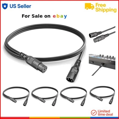 4 Pack 3 Pin XLR DMX Cables Male Female 4ft Waterproof Signal Extension for S... - Image 1 of 4
