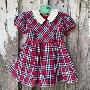 Vintage 1960's Era Red, White & Blue Plaid Baby Girl's Dress - Picture 1 of 8