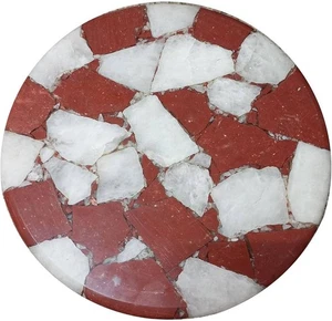 Luxury White Quartz & Jasper Coffee Table Top, Center Living Room Furniture Deco - Picture 1 of 5