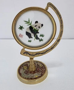 Vintage asiatisch chinesisch Messing Cloisonne drehbar handgenäht Seide Kunst Bild - Bild 1 von 13