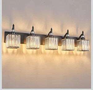 Crystal Bathroom Light Fixture Over Mirror 4-Light Black Crystal Vanity Light - Picture 1 of 10