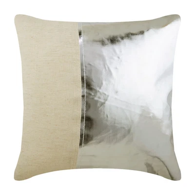 Silver Throw Pillow Cover, 16"x16" Faux Leather Cushion-Better Half Silver - Image 1 of 3