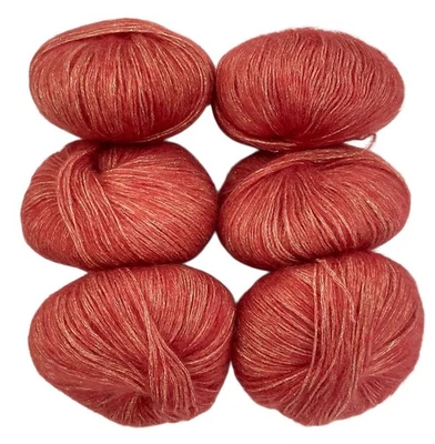 6-Mohair & Wool Yarn Balls Peach Salmon Orange & Gold Shimmer Sparkle 50g Each - Image 1 of 2