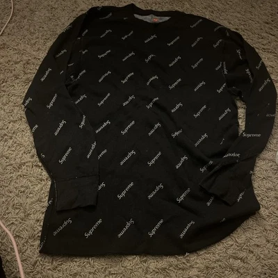 Supreme x Hanes Beefy Thermal Crew Long Sleeve Shirt Black Logo Size XL - Image 1 of 4