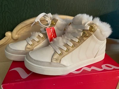 Girls Size 3 Hybrid Sneaker White Gold Faux Fur Trim - Nina Daisee New - Image 1 of 4