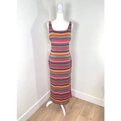 Fashion Knit Bodycon Dress Colorful Striped Sleeveless Maxi Dress XL - Image 1 of 4