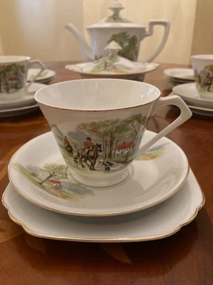 Noritake Trio Hand Painted Hunting Scene. Vintage 1930's. - image 1 of 4