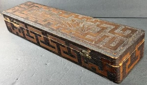 Flämish Art Co NY Pyrographie Holz Schatulle Anfang 1900 Antik - Bild 1 von 10