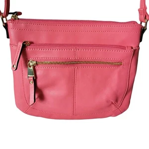 Tignanello Womens Handbag Pink Crossbody Leather Zip Closure Credit Card Slots - Picture 1 of 10