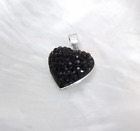 Handcrafted Solid.925 Sterling Silver Heart Pendant  Black Crystal Glass Stones