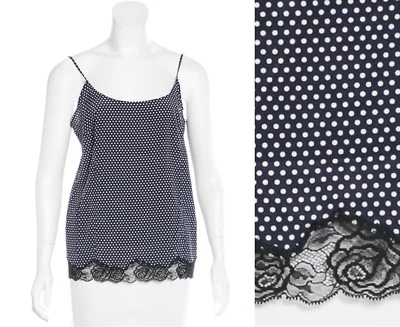 Camiseta sin mangas Stella Mccartney de seda crepé encaje azul marino blanco lunares S Foto 1 de 4