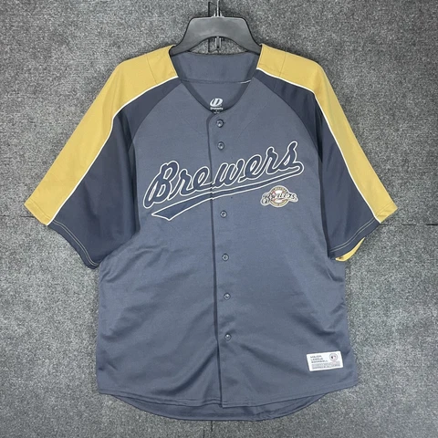 Milwaukee Brewers Jersey Dynasty Men L MLB Button Short Sleeve Shirt Embroidered Cover