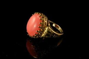 ANILLO VINTAGE ESTILO VICTORIANO CABUJÓN SALMÓN CORAL ORO 14K BR - Imagen 1 de 5
