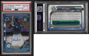 2019 Bowman Chrome Prospects Blue Refractor /150 Noelvi Marte PSA 8 Auto