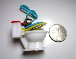 RARE Vintage 1980s Plastic Bell Charm Toilet Blue Yellow Red White Clip On - Picture 1 of 11